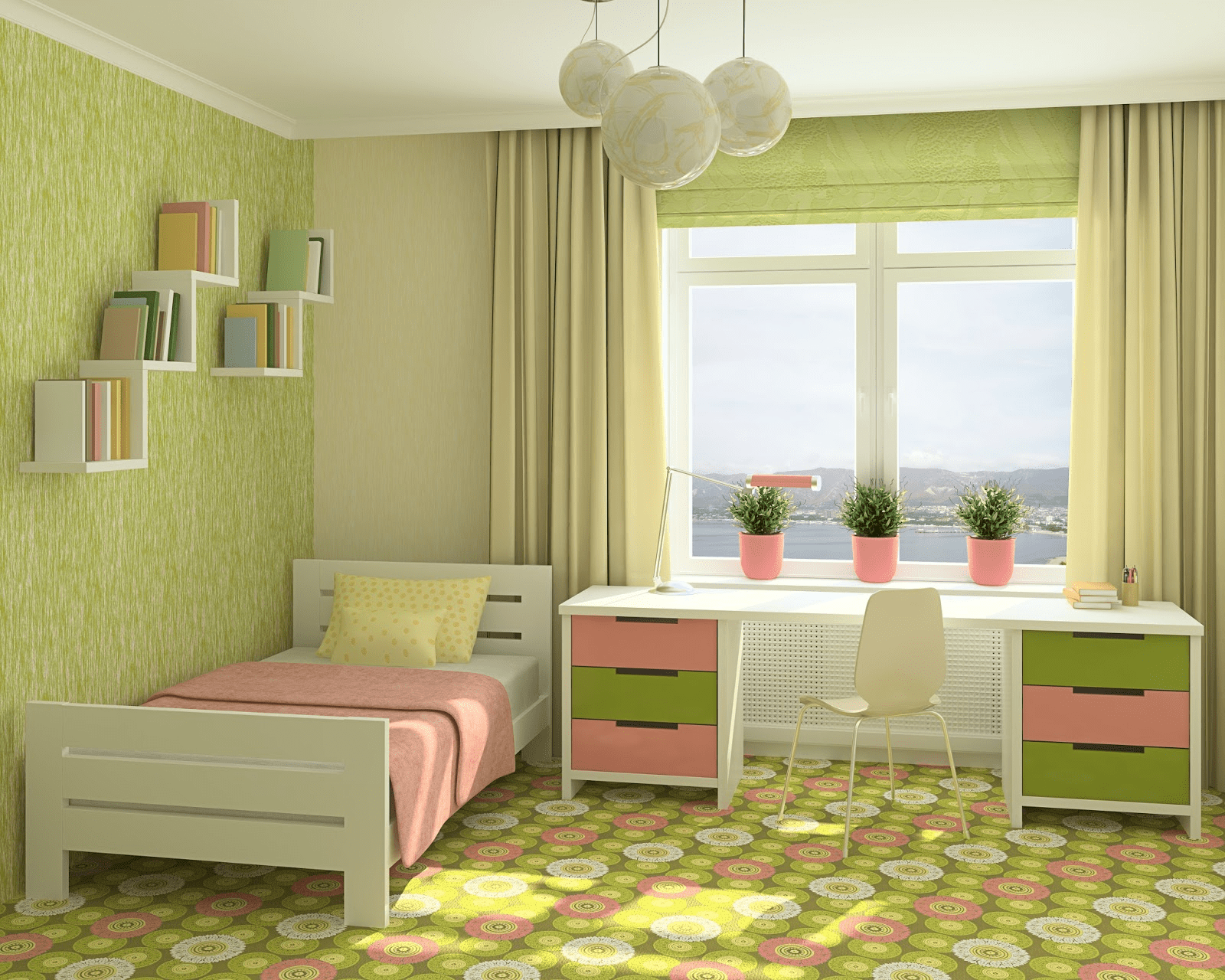 Mẫu phòng ngủ đẹp màu xanh lá cây 