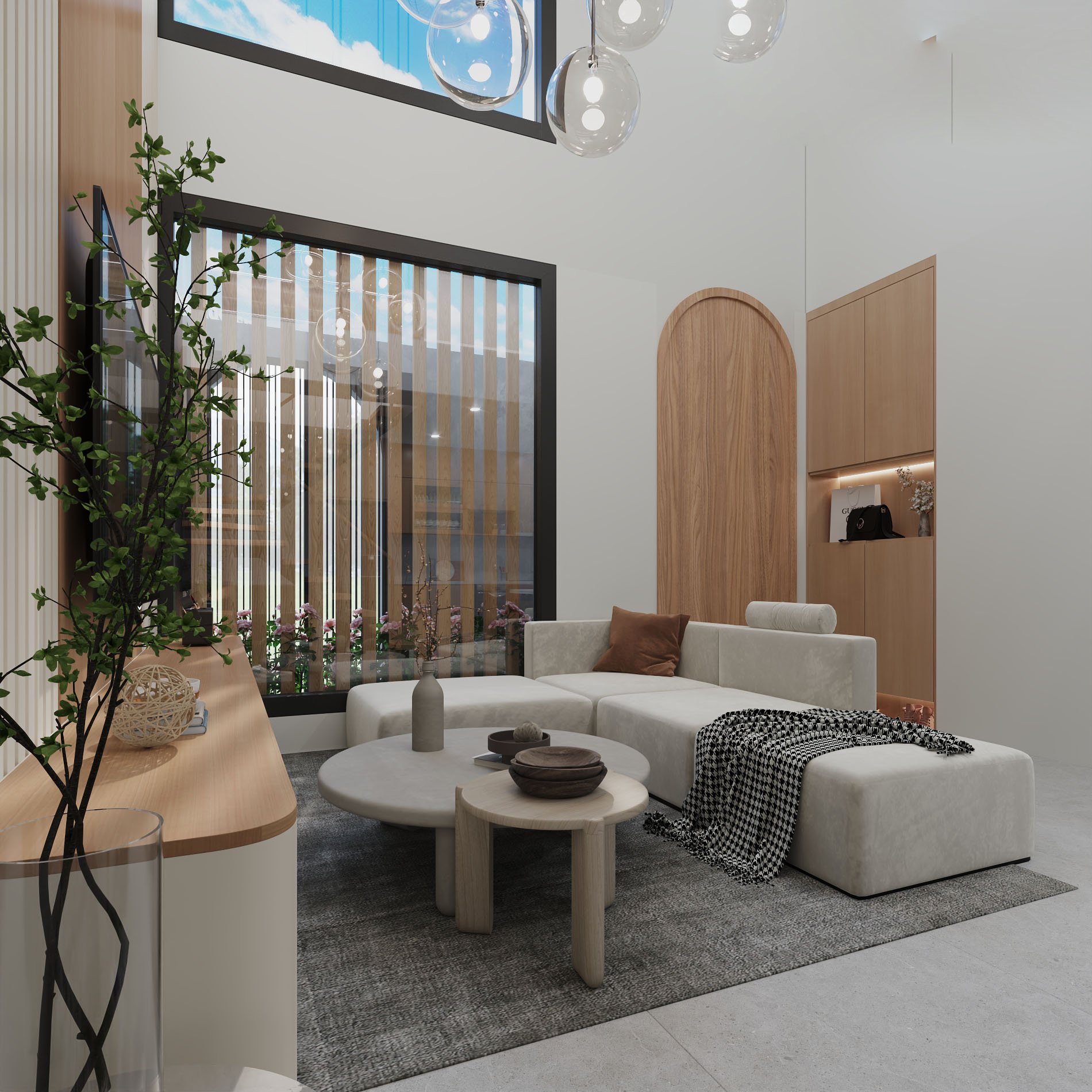 Không gian phòng khách cho thiết kế nội thất nhà ống 2 tầng hiện đại