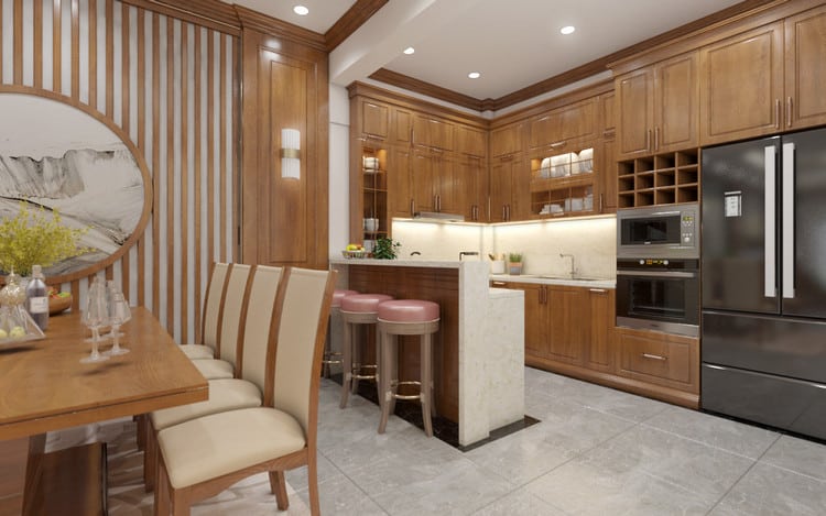 Làm sao để bố trí nội thất cho phòng bếp nhà ống 4m, 5m hợp lý nhất? 