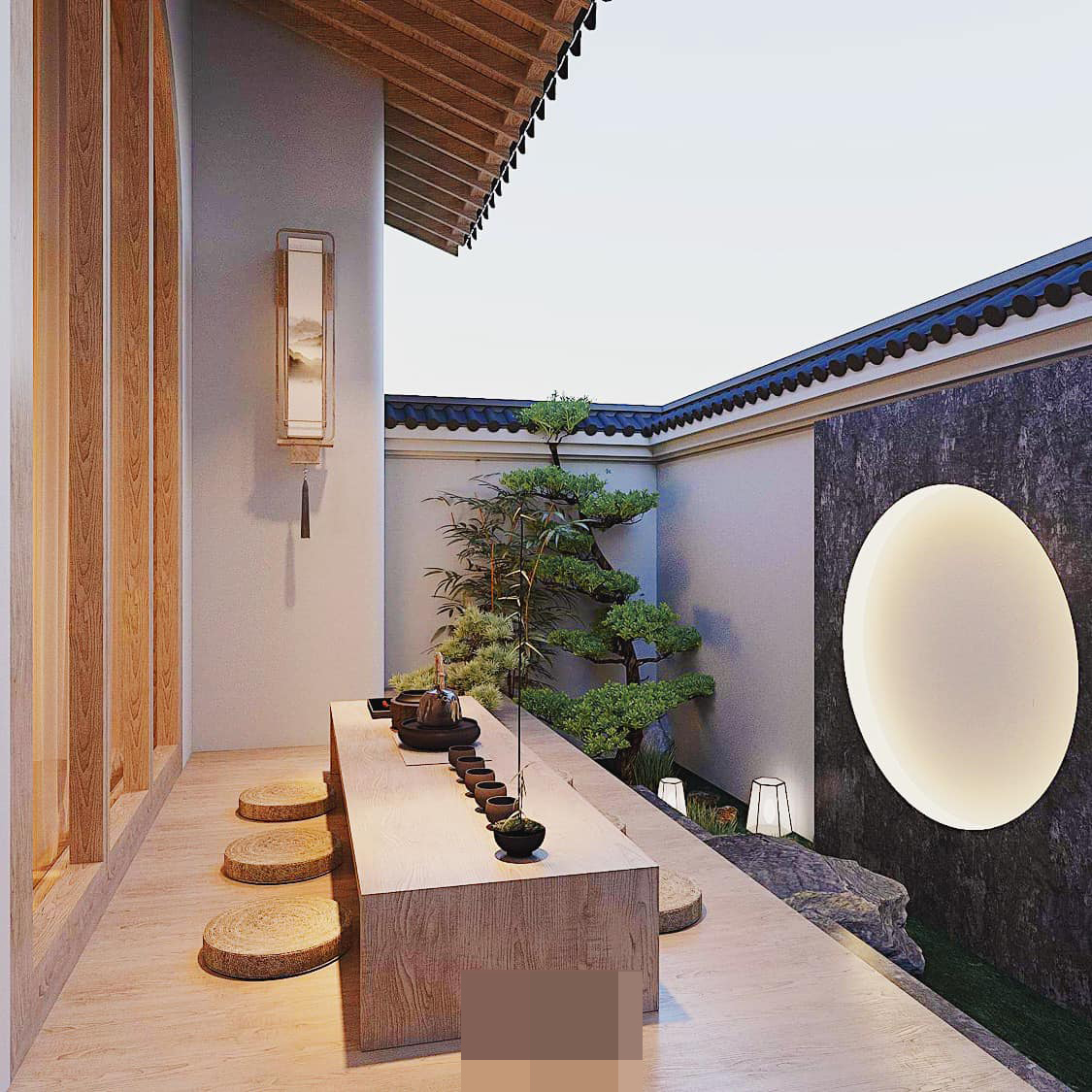 Thiết kế nhà có vườn cây trong nhà kiểu Trung Hoa 