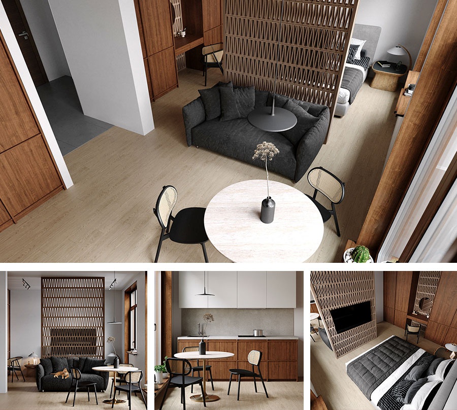 Thiết kế căn hộ studio Vinhomes phong cách Rustic 