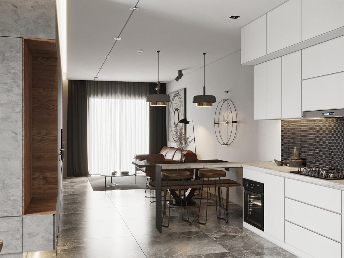 Thiết kế nội thất chung cư 62m2 tối giản hiện đại 