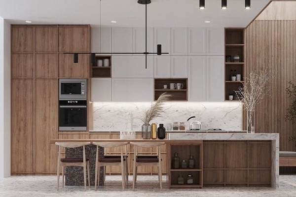 Mẫu nội thất phòng bếp với thiết kế đơn giản