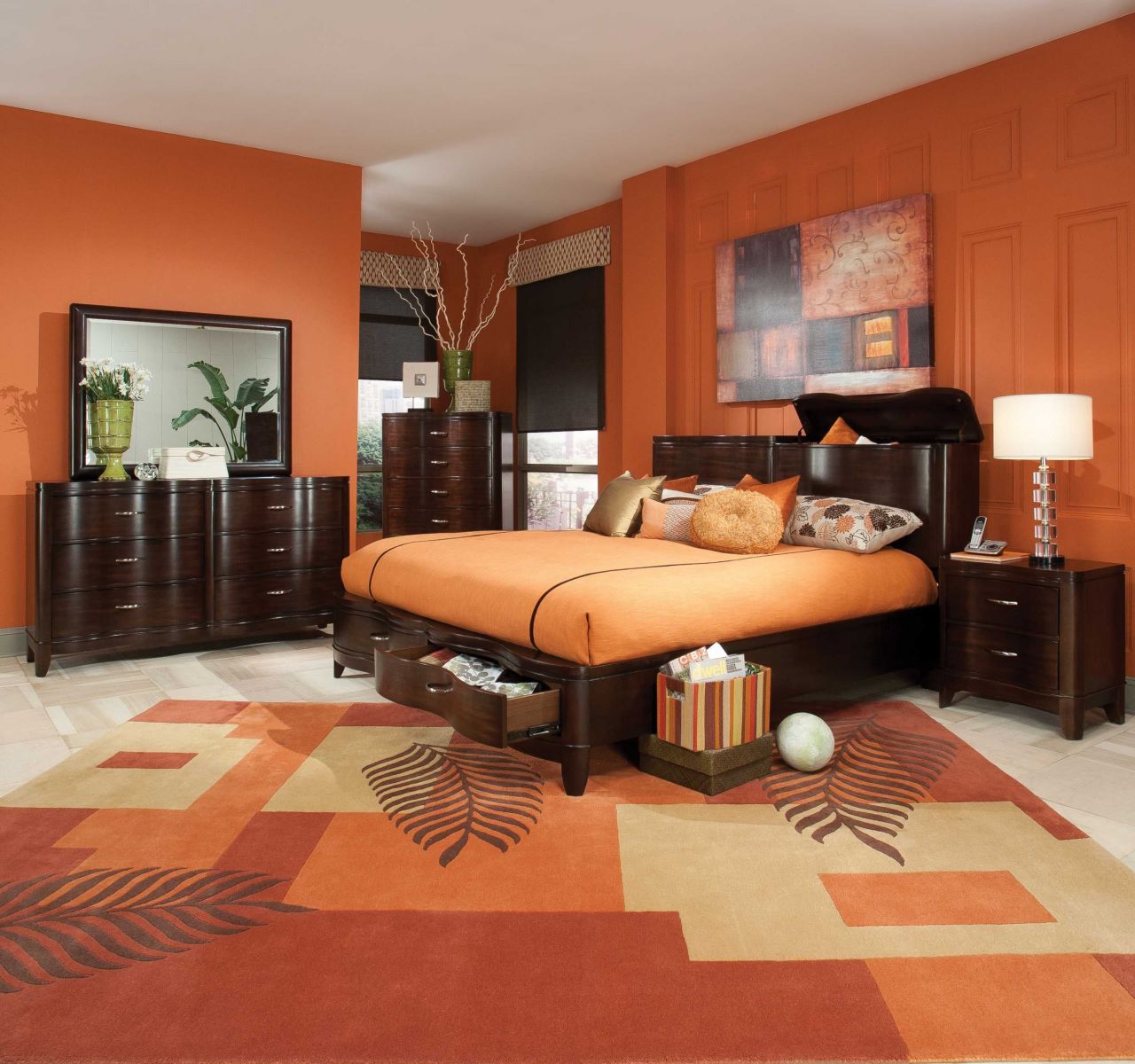 Phòng ngủ màu cam ấm áp