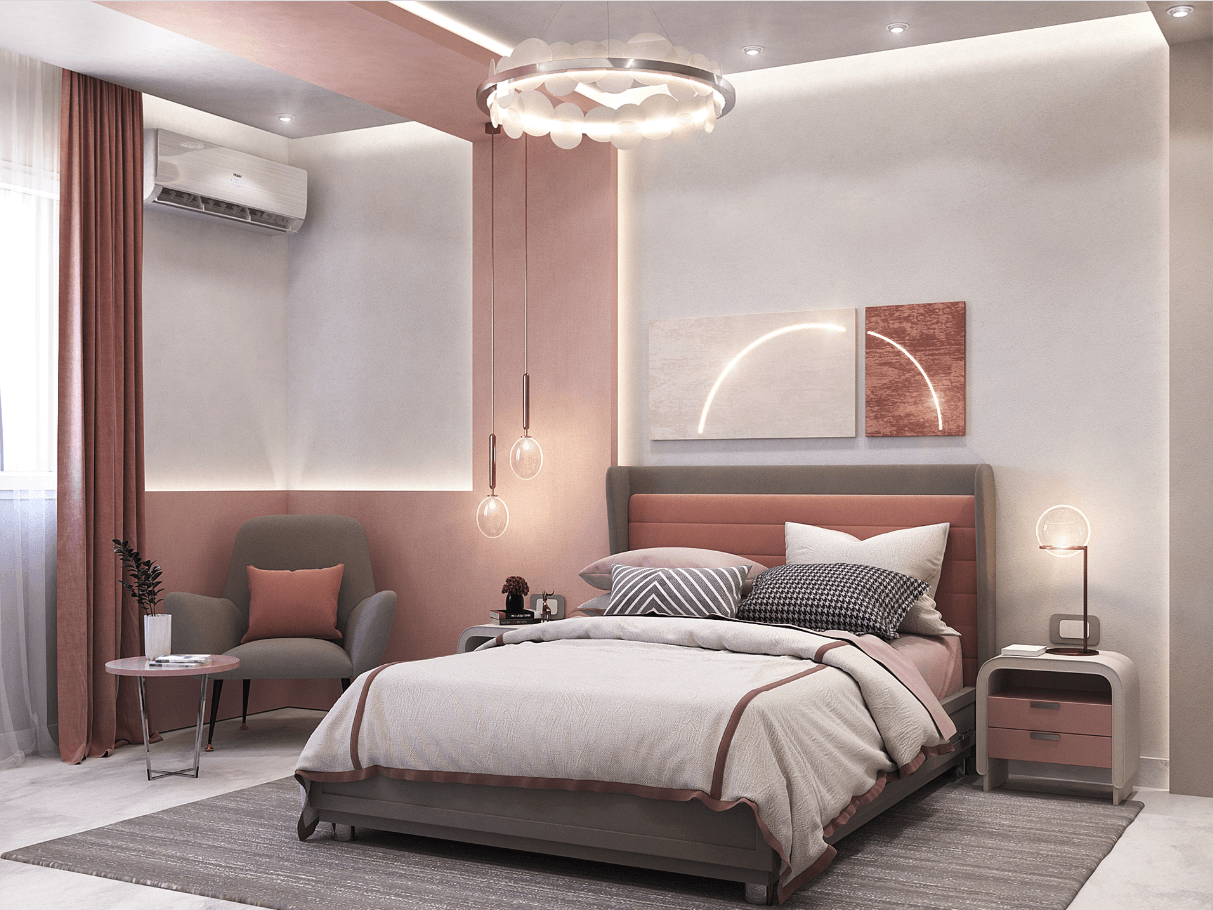 Phòng ngủ màu hồng đào cho người lớn