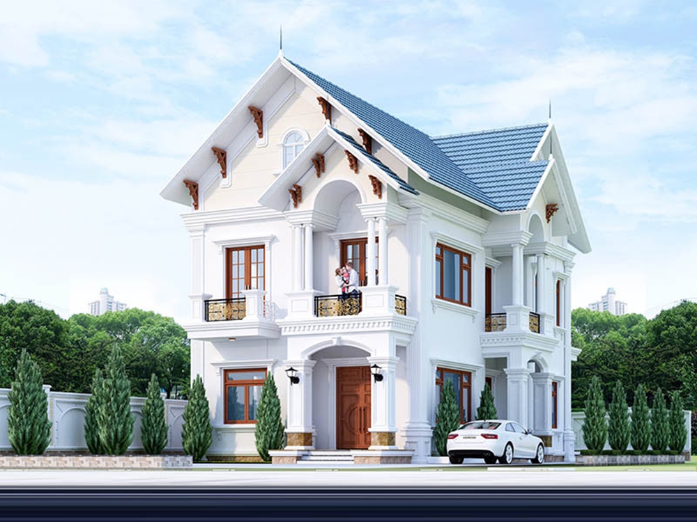 mẫu nhà 2 tầng 120m2 mái thái