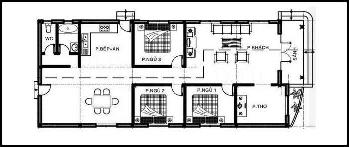 Nhà cấp 4 6x20m 3 phòng ngủ