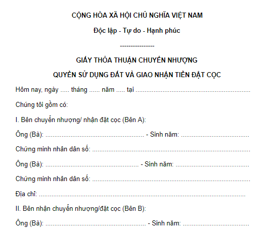 Giấy chuyển nhượng đất