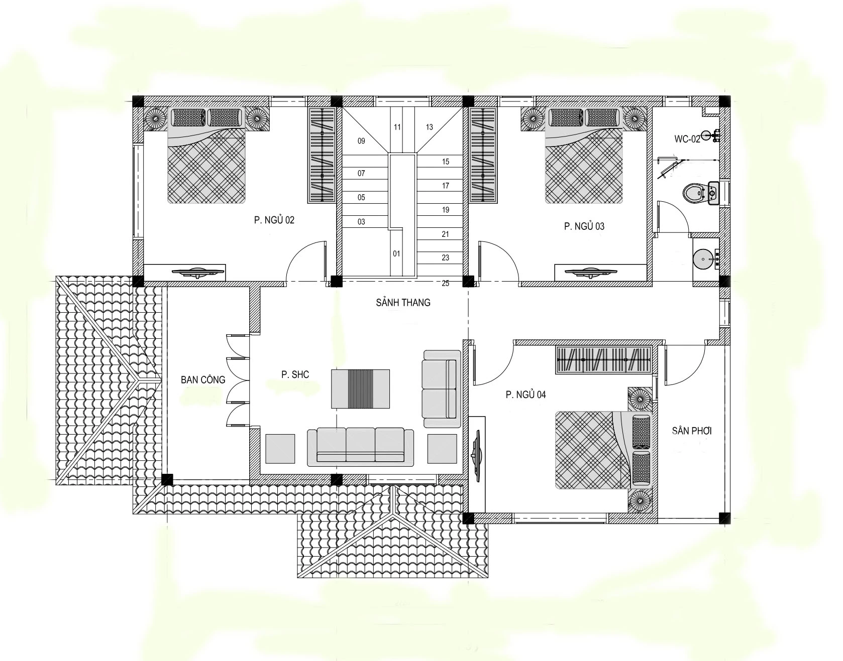 nhà 2 tầng mái nhật 10x10m 4 phòng ngủ