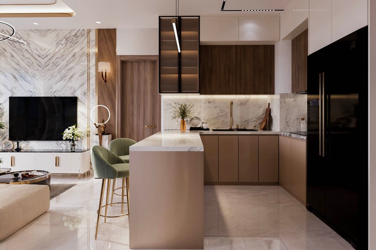 Giải pháp thiết kế phòng khách và bếp chung cho nhà nhỏ