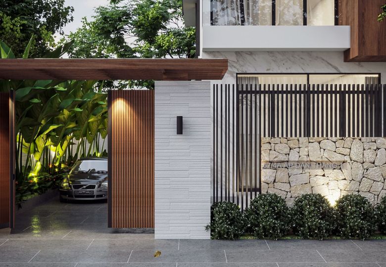 Mẫu cổng mái bằng đẹp