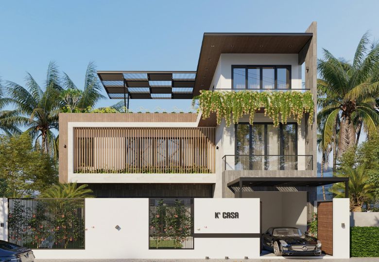 Thiết kế mẫu nhà có sân thượng đẹp với nhà 3 tầng