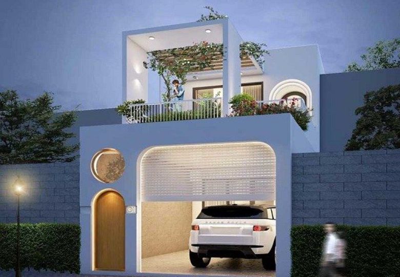 Nhà 2 tầng thiết kế sân thượng phía trước