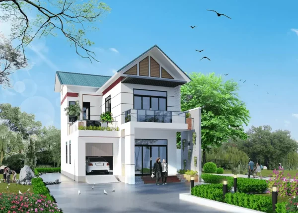 Mẫu nhà vườn đẹp ở nông thôn 2 tầng