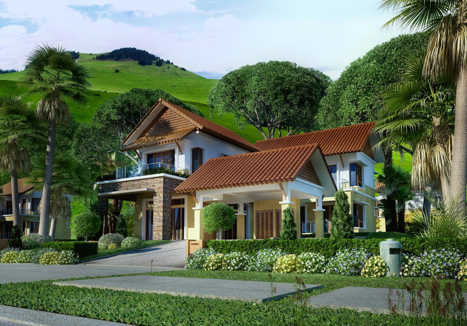 Mẫu nhà vườn đẹp ở nông thôn mái thái