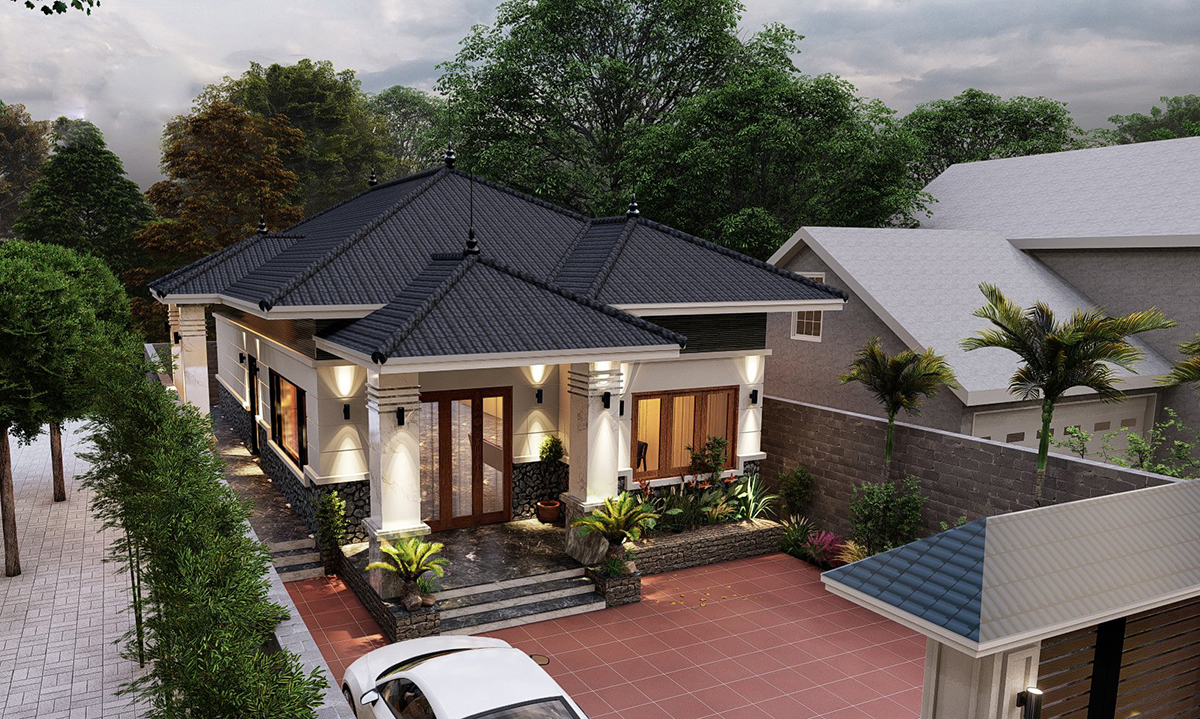 Mẫu nhà vườn đẹp ở nông thôn mái nhật