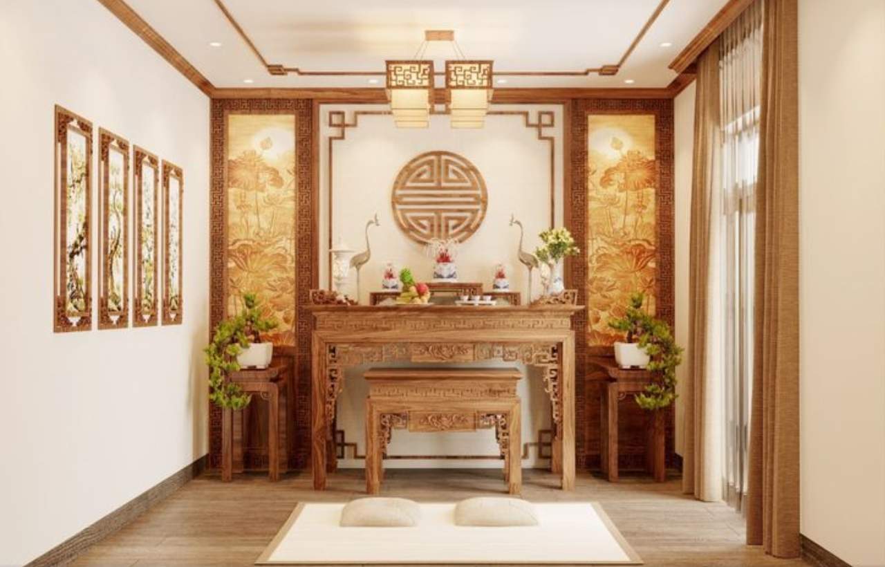 mẫu giấy dán tường phòng thờ đơn giản