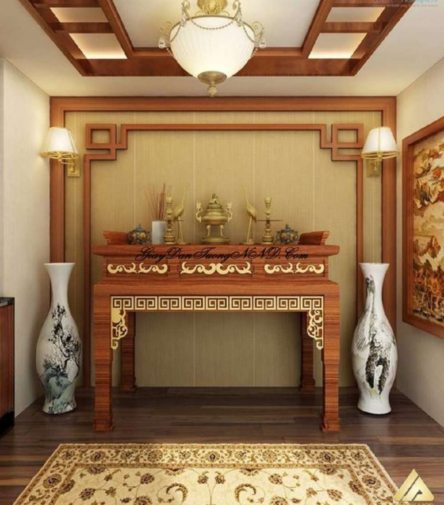 mẫu giấy dán tường phòng thờ mệnh mộc