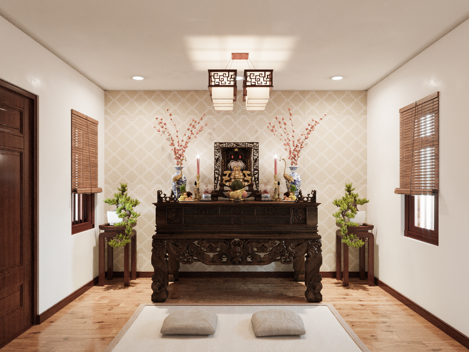 mẫu giấy dán tường phòng thờ đẹp